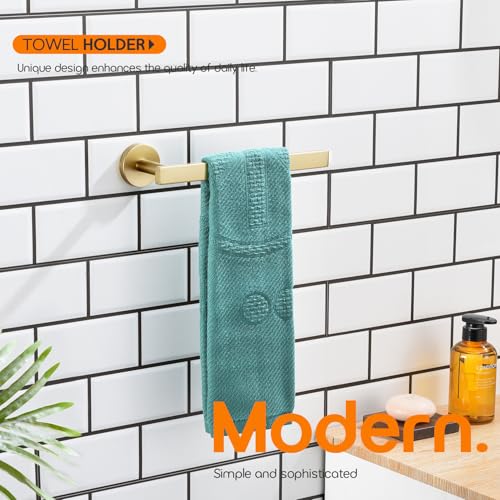 Hand Towel Rings Bathroom Towel Holder Modern Small Bath Towel Bars Stainless Steel Wall Mounted Brushed Gold AN3001GD (Brushed Gold)