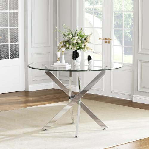 36" Round Glass Dining Table for 4 (Silver Round Table / 1 Piece)