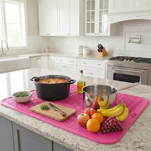 Silicone Dish Drying Mat for Multiple Usage (Rose / 24"L x 18"W)