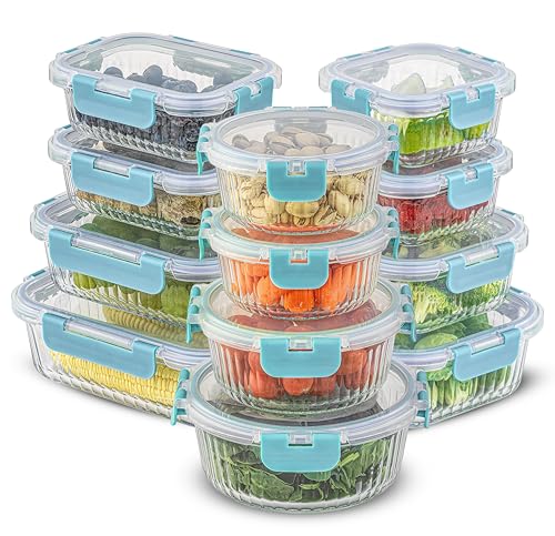 24pc Borosilicate Glass Storage Containers with Lids (Blue)