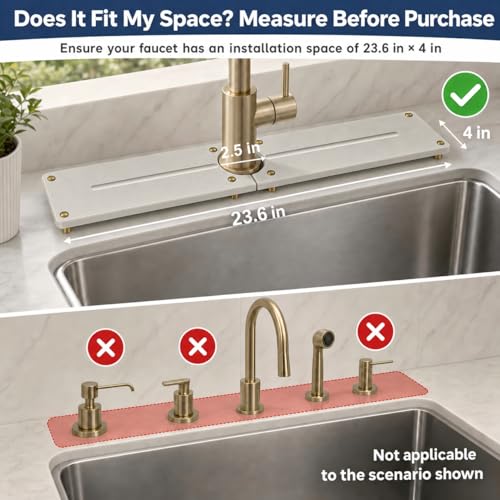 2PCS Stone Faucet Mat for Kitchen Sink (24"x 4" - Beige - Gold)