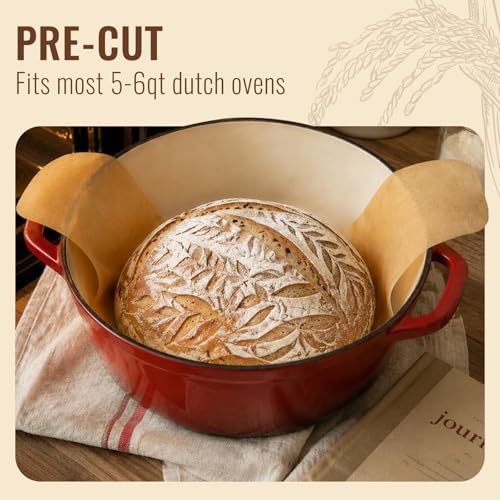 8" Round Parchment Sling for Sourdough & Dutch Oven 100 Sheets (Unbleached / 100-Round)