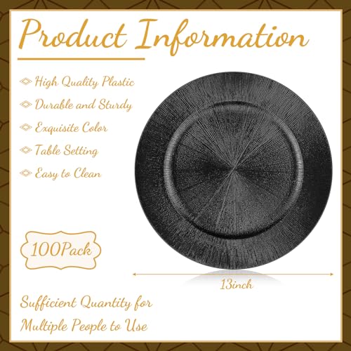 100 Pcs Charger Plates Bulk (Modern Style / Black)