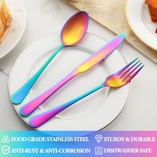 40 Pcs Rainbow Silverware Set Service for 8 (Rainbow)