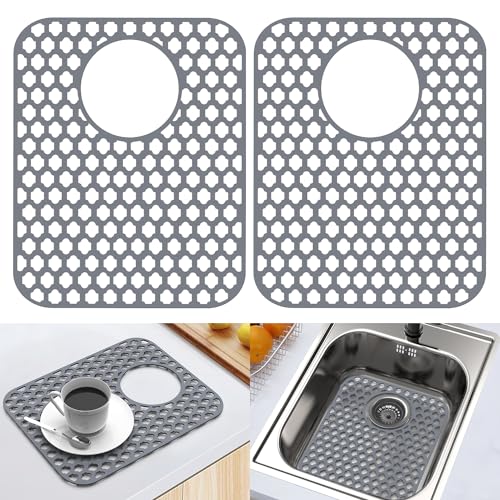 2 Pack Silicone Sink Protector Mat for Kitchen Sink Rear Drian Gray (Gray)