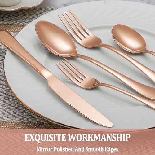 30 Pcs Rose Gold Silverware Set Service for 6 (Rose Gold)