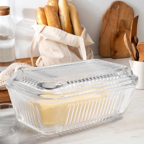 Wide Clear Glass Butter Dish with Lid
