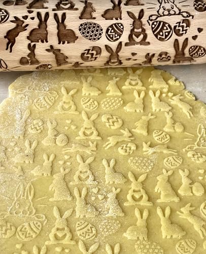 EASTER 3 Mini Embossed Rolling Pin Set. Wooden Laser Cut Embossing Rolling Pins for Embossed Cookies. Easter