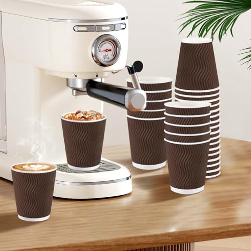 500 Pack 8 oz Ripple Insulated Disposable Paper Cups (Brown-500 / 8 oz)