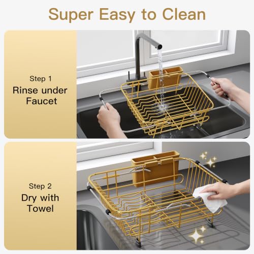 Gold Dish Drying Rack in Sink with Utensil Holder (Gold / For 10"-12"w Sink)