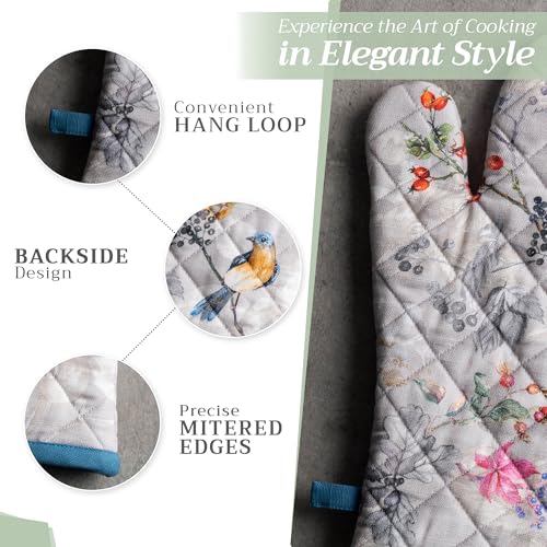 100% Cotton Oven Mitt & Pot Holder Set (037 - Equinoxe - Grey / 7.5" x 13" & 8" x 8" (Oven Mitt & Pot Holder))