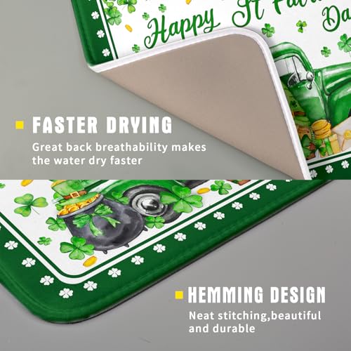 Shamrock Gnome Truck Dish Drying Mat Lucky Clover Dish Drainer Mat 16x18 inch Absorbent Fast Dry Pad for Kitchen Counter Coffee Bar Decor (Shamrock Gnome Truck / 16" x 18")