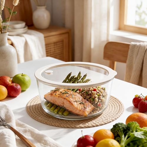 Glass Food Container Set with Glass Lid (White Sand - 3RD)