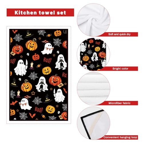 Halloween Pumpkin Kitchen Towels and Oven Mitts Set (Halloween)