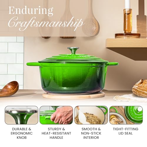Cast Iron Dutch Oven with Lid (Green / 7.3-Quart - Deep)