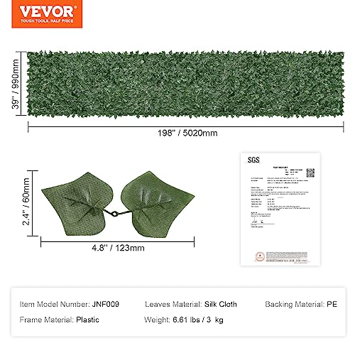 Artificial Ivy Privacy Fence Screen (Ivy with Green Mesh Backing / 39 x 198 inch)