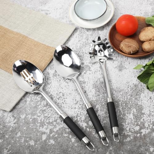 3-Piece,Stainless Steel Serving spoons set with Slotted Spoon, Serving and Spaghetti Spoon, kitchen cooking serving utensils set cooking spoon. (3 Count)