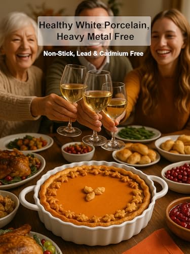 9×2in Deep Ceramic Pie Pan with Handles for Pie Quiche Tart Baking. Easy to grip (White / 9IN*2IN)