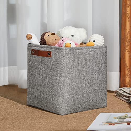 11 inch Cube Stroage Bins 4 Pack Small Grey Square Storage Baskets Cube Organizer (Grey / S-11"x11"x11")