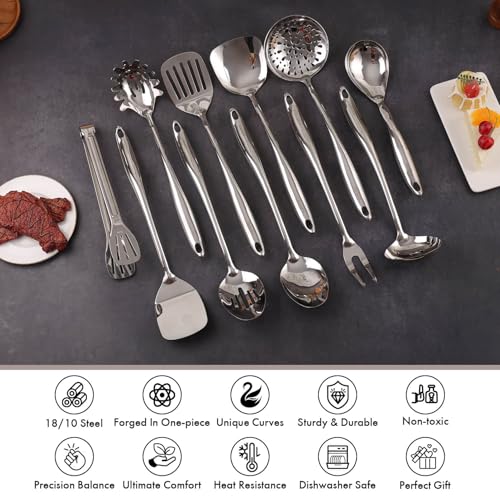 18 10 Stainless Steel Kitchen Utensils Set with Holder for Countertop (12-Pieces)