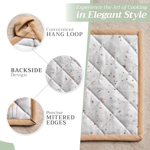 Pot Holders 100% Cotton Potholders (088 - Meadow Florals - Beige / 8" x 8" (Pot Holder Pack of 2))
