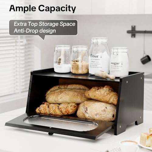 Black Bread Box for Kitchen Countertop (1-Tier Black)
