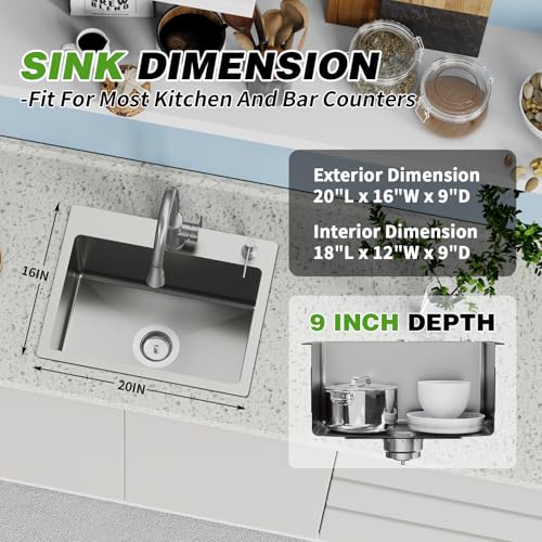 20x16 In Kitchen And Bar Sink (20x16 Stainless)