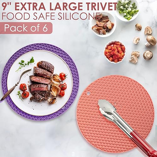6 Pack Silicone Trivets for Hot Pots and Pans