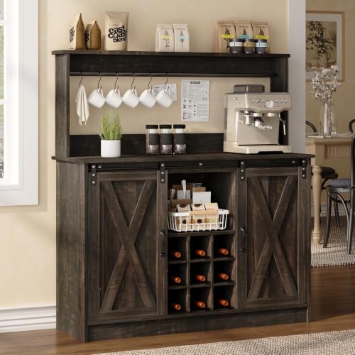 47" Coffee Bar Cabinet with Storage Hutch & Wine Rack (47Inch / Oak)