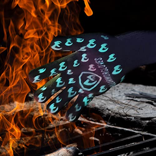 Grill Armor Oven Gloves with Fingers (One Size Fits Most Standard Cuff / Green Glow in the Dark)