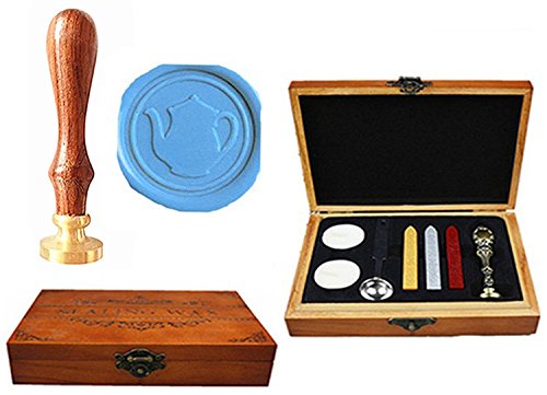 Vintage Kettle Teapot Gift Cards Sealing Luxury Wood Box Art Wax Seal Sealing Stamp Decorative Wedding Invitations Gift Cards Paper Stationary Envelope Custom Picture Wax Seal Sealing Stamp Set (Wood Box Set)