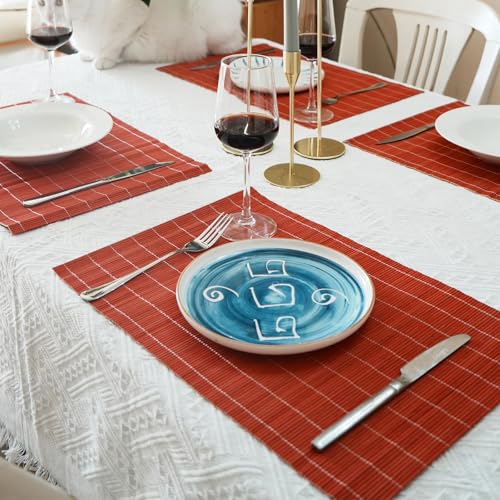 8 Pack 17.7x11.8 Bamboo Placemats (Tangerine Orange / Set of 8)