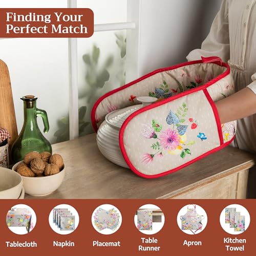Double Oven Mitts 100% Cotton Double Oven Glove (105 - Jardin D'ete - Fog / 7" x 35" (Double Oven Mitt))