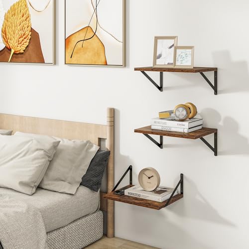 16W x 12D Deep Floating Shelves Set of 3 Rustic Brown (Rustic Brown With Black Metal Bracket / 16wx12dx5.8h)
