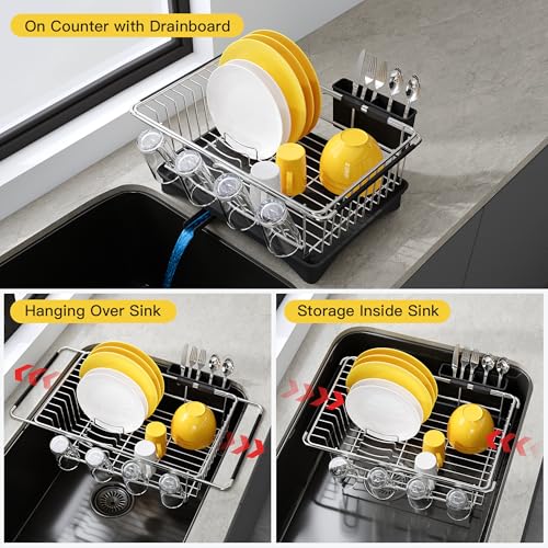 in Sink Dish Drying Rack with Drainboard and Utensil Holder (Silver / For 12"-30"w Sink, with Drainboard)