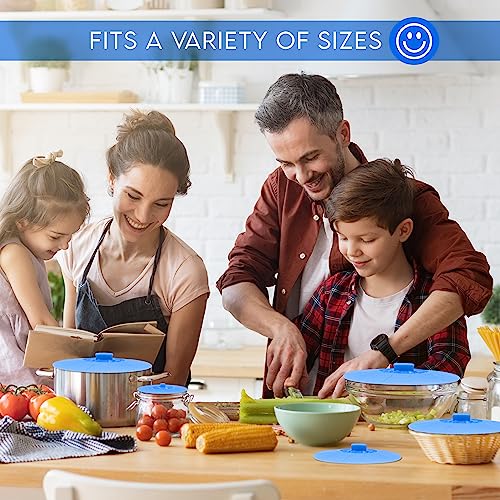 Silicone Bowl Lids Blue Set of 5 Reusable Suction Seal Covers for Bowls (5 Piece / Blue Translucent)