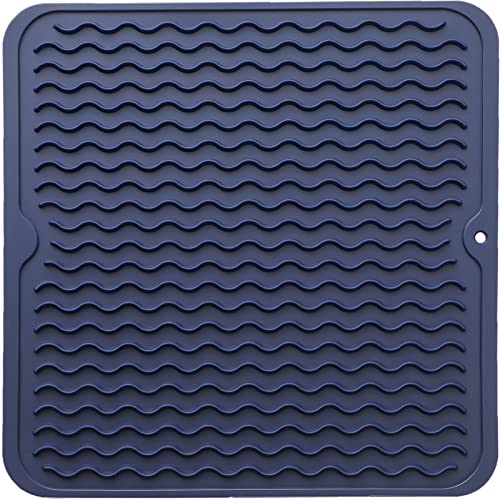 Silicone Dish Drying Mat for Multiple Usage (Navy Blue / 12"L x 12"W)