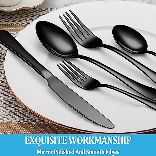 30 Pcs Black Silverware Set (Black)
