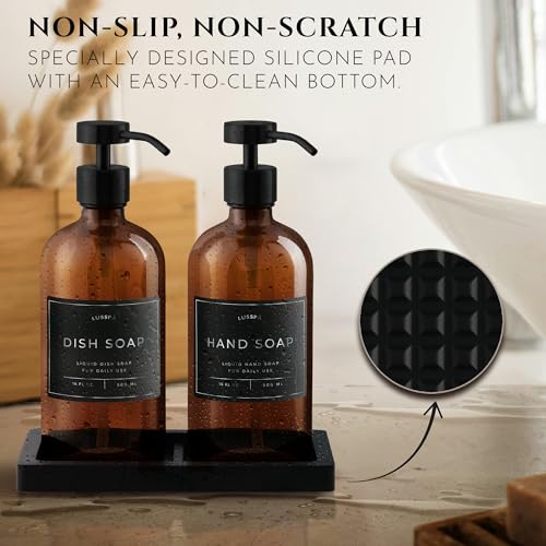 Glass Soap Dispenser Set of 2 (Amber/Black)