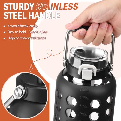 84 oz Glass Water Bottle (Black / 84 Ounces)