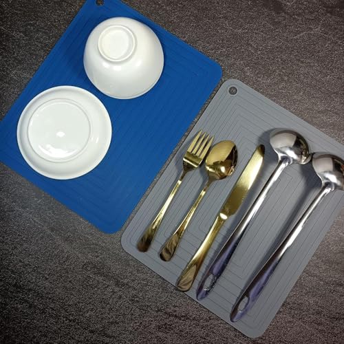 Blue Silicone Trivets Mats Set 2 for Hot Dishes (Blue)