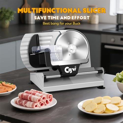 Meat Slicer 220W Electric Deil Food Slicer with 2 Removable 7.5" Blades (Silver)