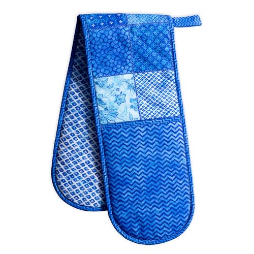 Double Oven Mitts 100% Cotton Double Oven Glove (027 - Indigo Love / 7" x 35" (Double Oven Mitt))
