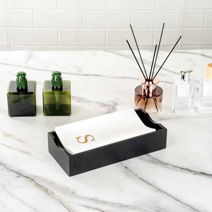 Luxenap 15.8 X 7.9 Inch Linen-Feel Guest Towels, 2000 Lettered Hand Towels - Gold Letter 'S', Sans Serif Font, White Paper Dinner Napkins, airlaid, For Restrooms And Tables