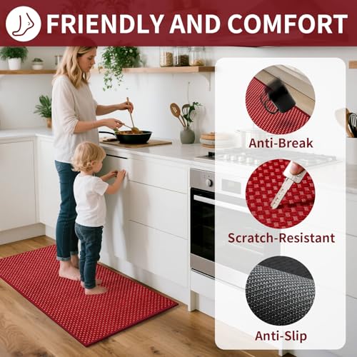 Kitchen Rugs Kitchen Mats for Floor Non Slip Washable Red 17" x47 (Red / 17"x47")