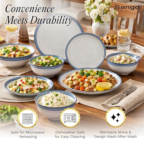 Siterra Santorini 16 (Rustic White with Blue Rim / 16-Piece Set)