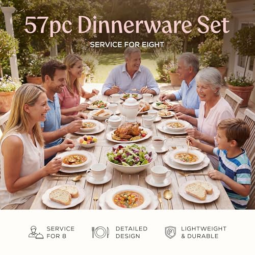 Sandra Bone China Dinnerware Set (57 Piece Set)