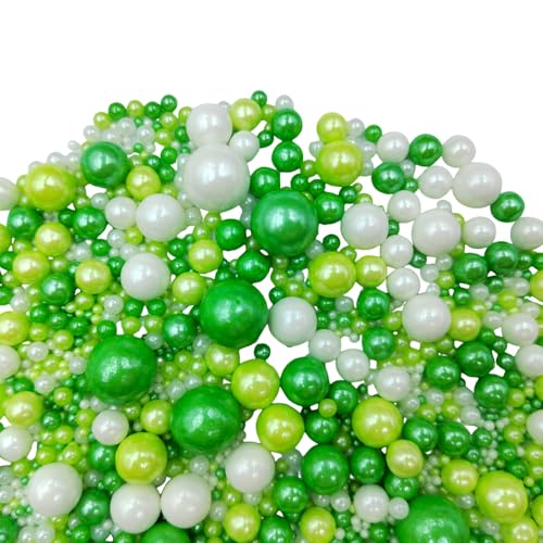Edible White Green Sugar Pearls Candy Sprinkles 120G (White Green)