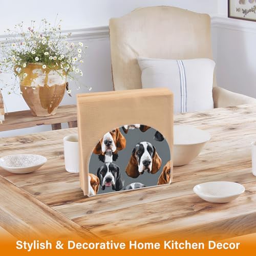 Basset Hound Dogs Napkin Holder for Table Paper Napkins Holder Acrylic Tissue Dispenser Kitchen Dining Room Bathroom Party Car Decor (NH075 / 4.1x4.9x1.97in)