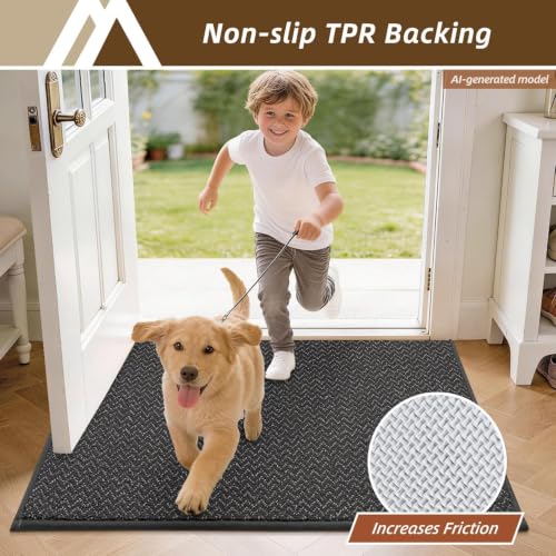 Dirt Trapper Door Mat 17"x30" Non Slip Washable Dark Grey (Dark Grey / 17inx30in)